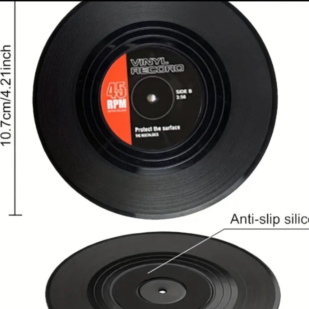 Vinyl Record Drink Coasters Set of 6 Retro 45 RPM Look - Picture 3 of 4